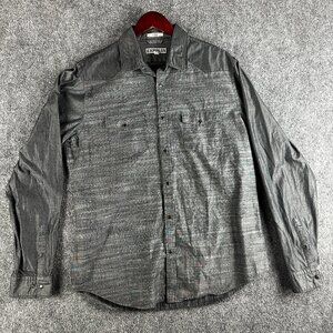 Express Fitted Shirt Mens Large Snap Up Western Style Gray Cotton Pockets